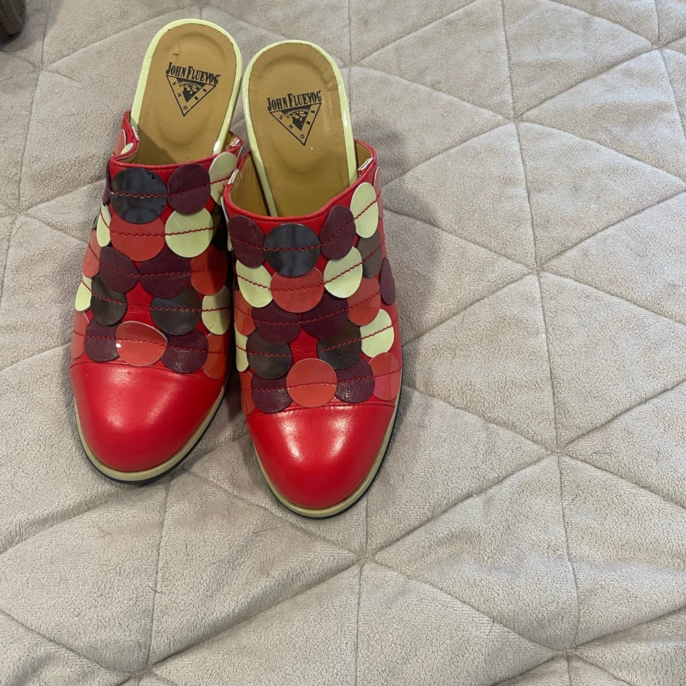 John Fluevog Women's Red and Multicolor Slip-On Shoes